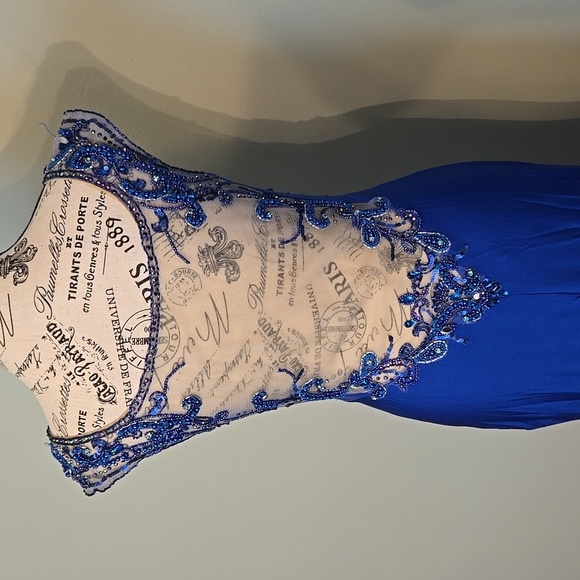 Navy Blue Beaded Alyce Paris Prom Dress - Picture 3 of 9